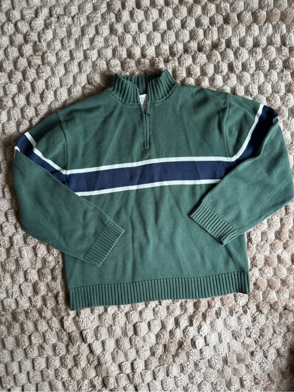 GAP Kids XXL Quarter Zip Sweater | Fits Women’s S | Green Striped